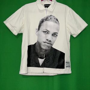Malcolm X White Graphic Men's Zip Up Shirt